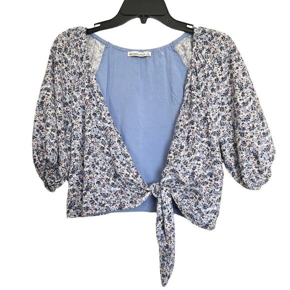 Abercrombie & Fitch Linen Blend Floral Tie Front Crop Blouse Size S - Picture 2 of 10